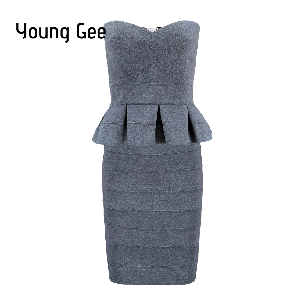 Женский джинсовый костюм Young Gee синий обтягивающий комплект из двух предметов без