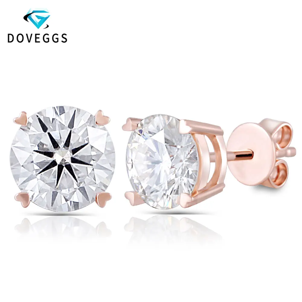 

DovEggs 14K Rose Gold 2CTW 6.5MM FGH Color 1ct Each Moissanite Stud Earrings for Women Gold Moissanite Earrings Push Back