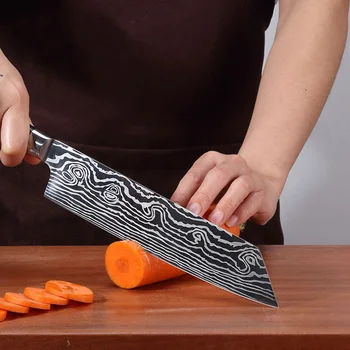 

Kitchen knife Chef Knives 8 inch Japanese 7CR17 440C High Carbon Stainless Steel Sanding Laser Pattern Vegetable Santoku Knife