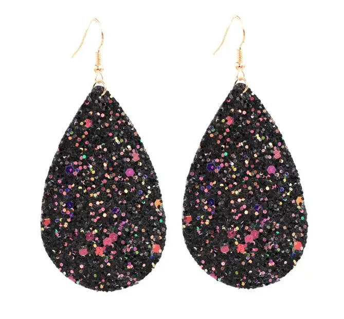 Hot Selling Classic Secquin Pu Leather Big Water Drop Dangle Earrings Bohemia Statement TearDrop | Украшения и аксессуары