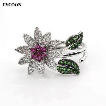 

LYCOON Fashion woman CZ jewelry Ring Hight quality rose red Australia Cubic Zircon in Flowers design for woman luxury ring