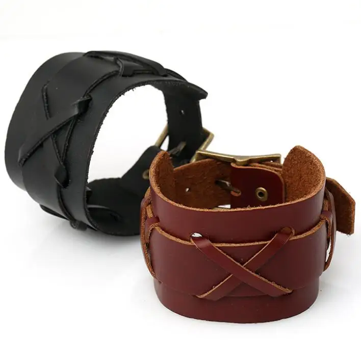 

Vintage Retro Men Women Bracelet Belt Ethnic Wide Leather Braid Cuff Handmade Charm Bangle Wrap Wristbands Biker Fashion Jewelry