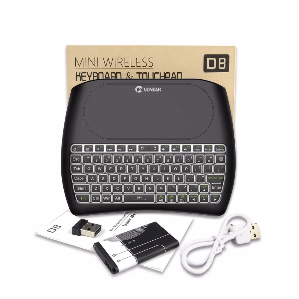 Беспроводная мини клавиатура 2 4 ГГц D8 pro 7 цветов подсветка i8 Air Mouse английская