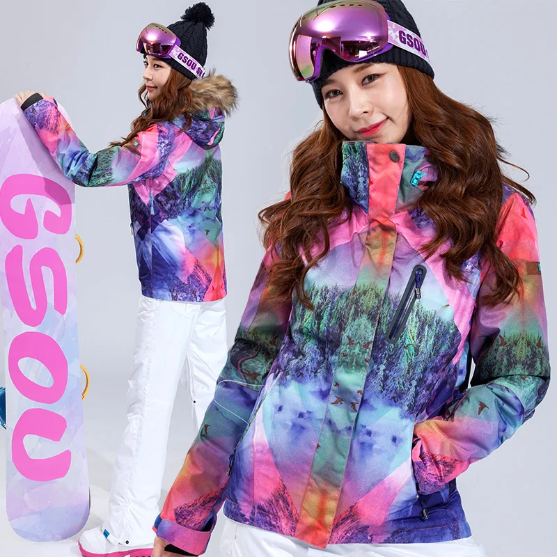 Fur Hood Female Women's Ski Suits Ski Jacket and Ski Pant Outdoor