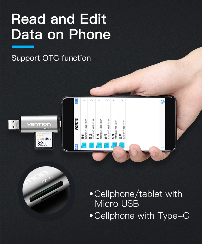 Vention Mini SD OTG кардридер USB 3,0 2,0 Micro USB 3,0 2,0 до type C устройство для чтения карт памяти Micro SD TF для портативных ПК