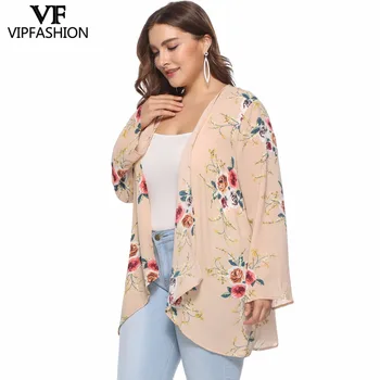 

VIP FASHION 2019 New Design Plus Size Ladies Print O-Neck Summer Casual Shirt Long Sleeve Chiffon Women's Shirt
