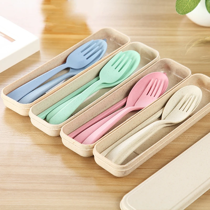 

Portable Wheat Straw Fork Cutlery Camping Travel Tableware Set M15