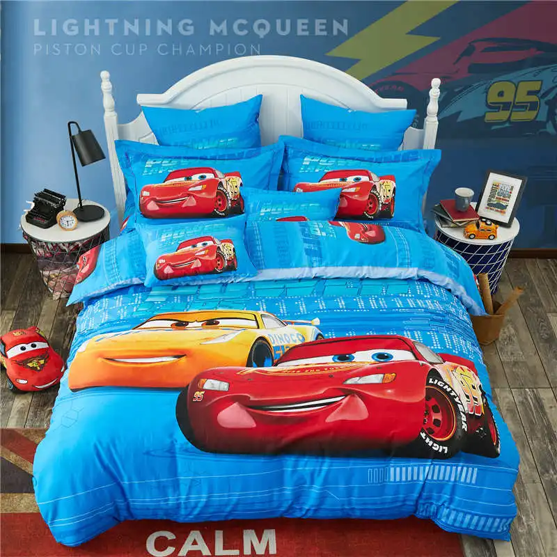 Blue Disney Cartoon Lightning Mcqueen Printed Bedding Sets
