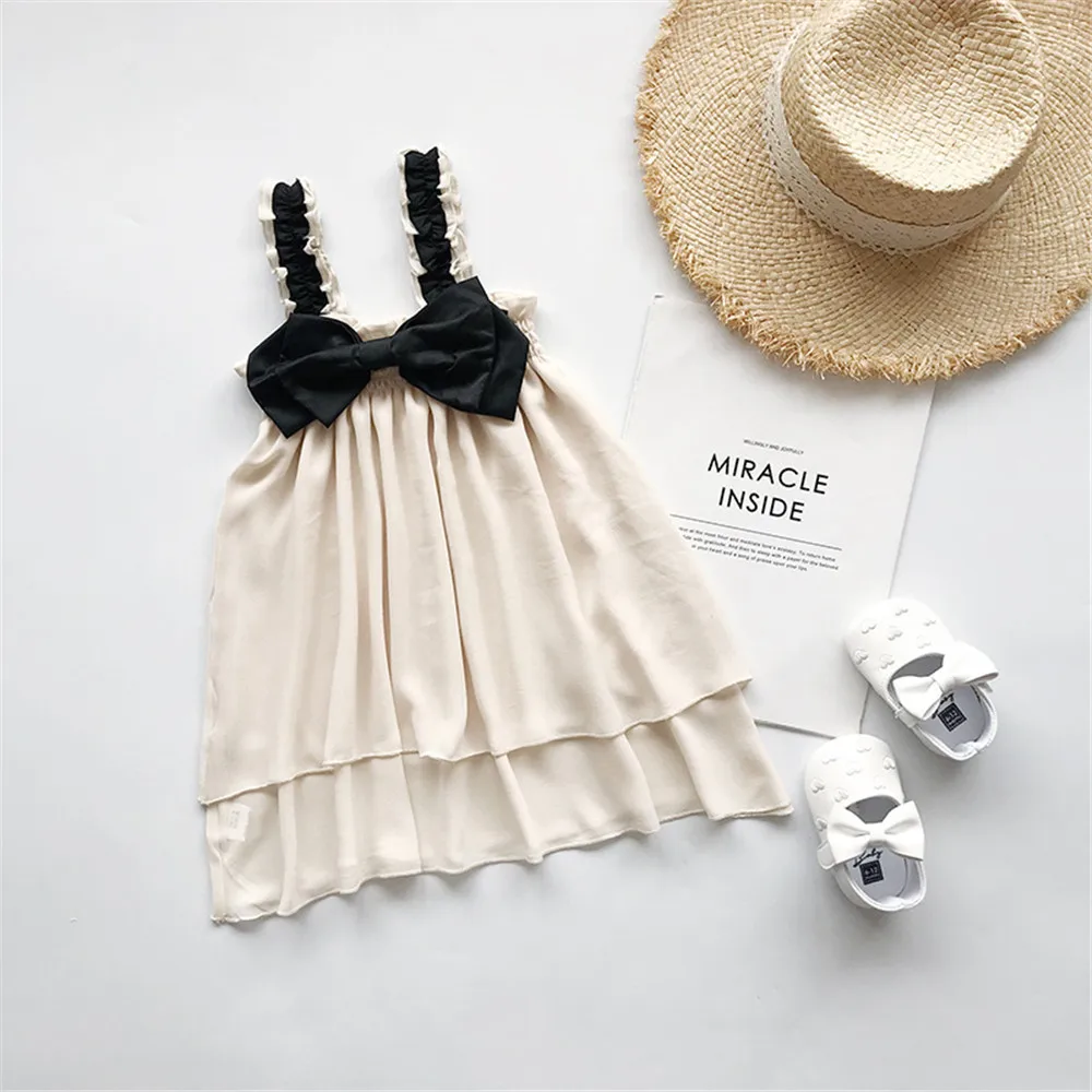 

2019 Summer Girls Strap Chiffon Dress Children Clothing Sweet Sling Gauze Big Bow Princess Dress Baby Girl Beach Dress Vestidos