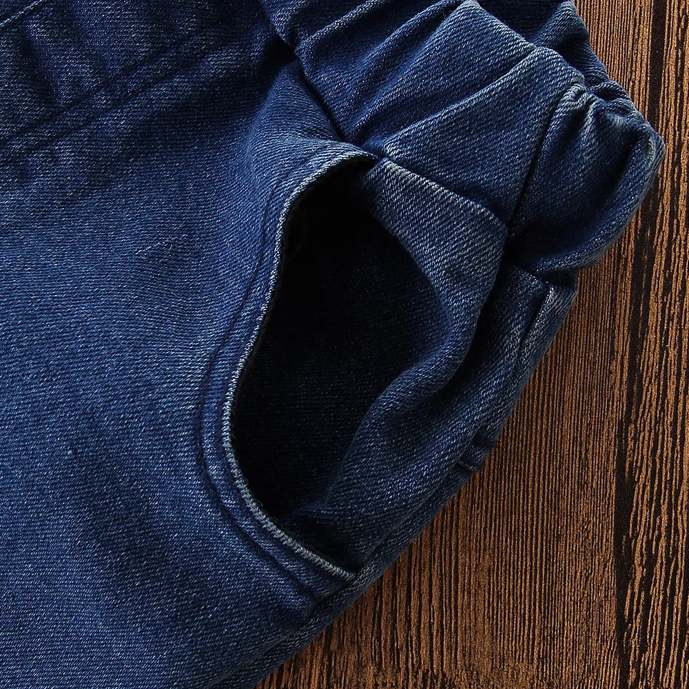 Весенне-осенние джинсовые штаны для девочек джинсы с эластичной резинкой на талии для маленьких девочек детская одежда джинсы детская одежда повседневные расклешенные брюки