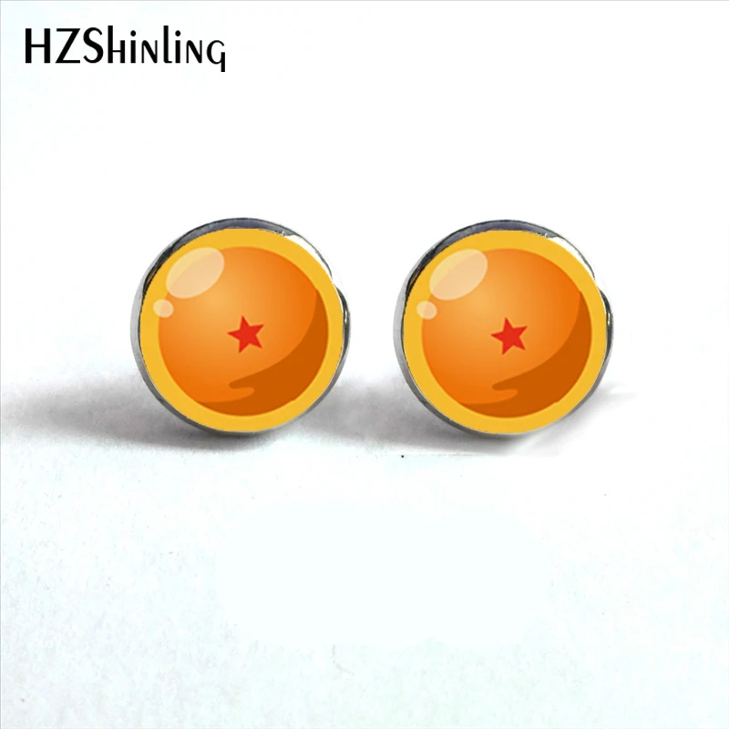 NES 0026 Dragon Ball z Star Studs Earrings Dragon Ball z Ear Studs Glass Picture Jewelry Glass ...