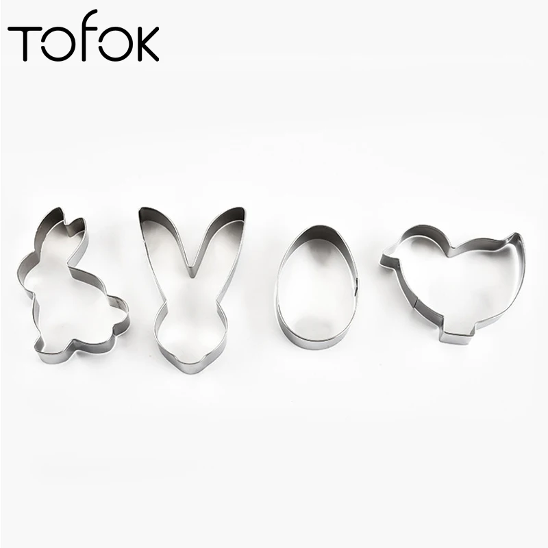 

Tofok 4pcs Set Stainless Steel Biscuit Cookie Mold Easter Kitchenware 3D Cookie Cutter DIY Baking Decor Pastry Modelling Tools