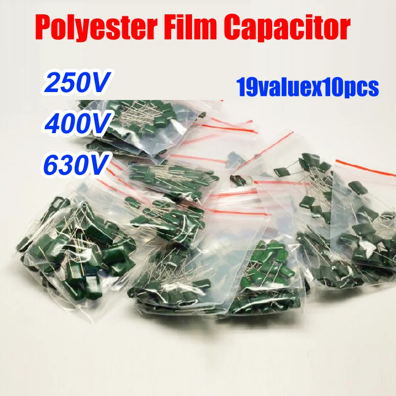 19valuesx10 шт = 190 шт полиэфирный пленочный конденсатор 2E 2G 2J Ассорти Комплект 220В 220В 220В 2E103-2J822