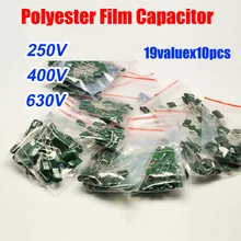 19valuesx10pcs=190pcs Polyester Film Capacitor 2E 2G 2J Assorted Kit 250V 400V 630V 2E103-2J822