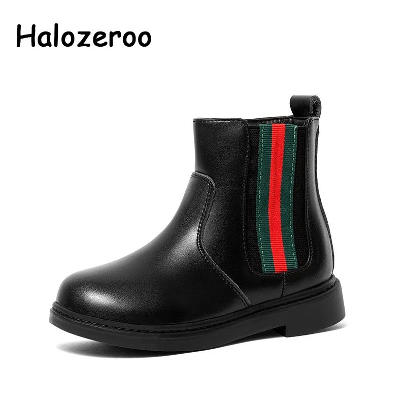 

Halozeroo New Cow Split Baby Girl Genuine Leather Ankle Boots Children Warm Shoes Kid Brand Black Shoes Boy Winter Fashion Shoes