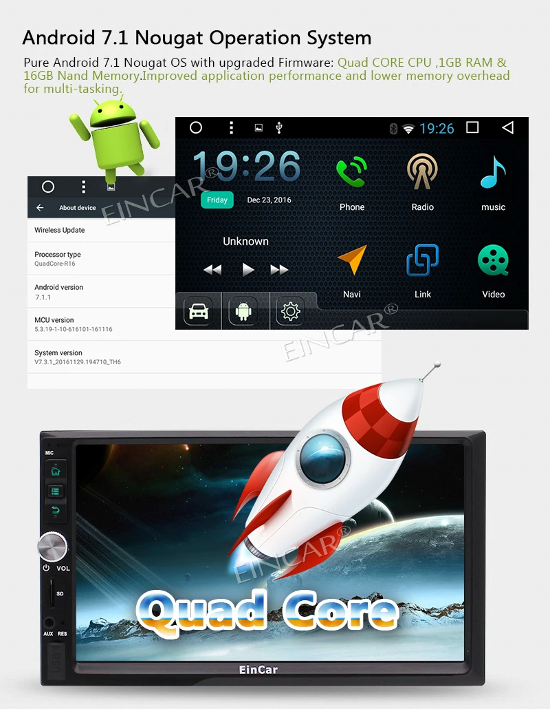 Best Android 7.1 Stereo Auto Radio 3D GPS Sat Navigation Bluetooth External Microphone Include Head Unit Car Player + Backup Camera 4