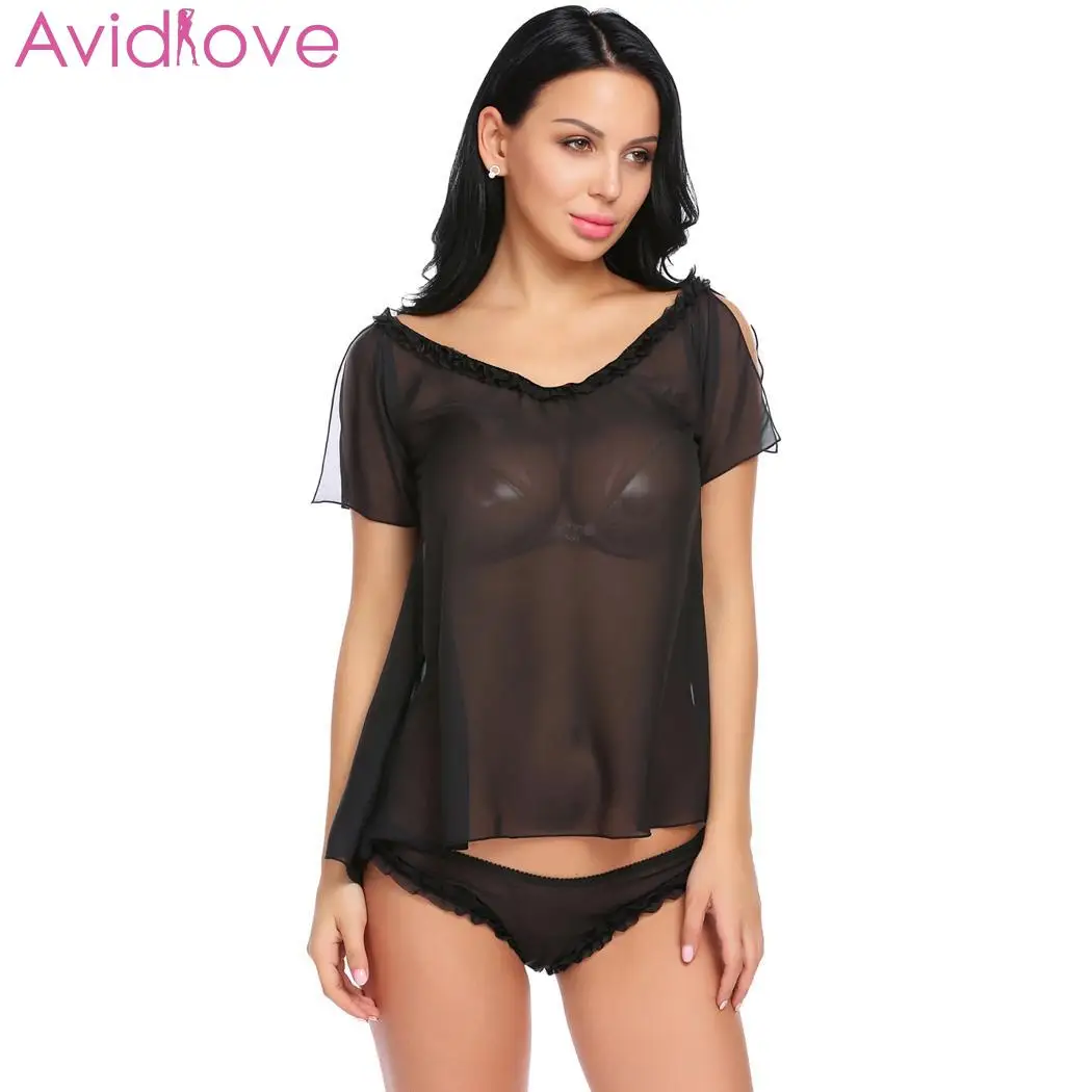 

Avidlove Women Sexy Lingerie Sexy Underwear Transparent Babydoll Erotic Costumes Sheer Nightwear Ruffled with Panty Set
