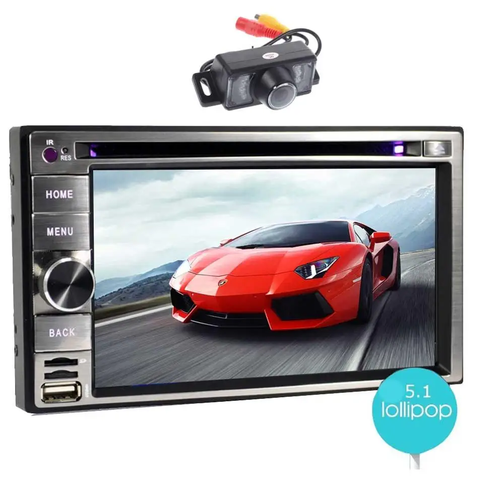 Best Android 5.1 Double 2 Din Car Stereo Radio Touch Screen Navigation GPS Unit Bluetooth Vehicle DVD Player WiFi Mirror Link+Camera 2