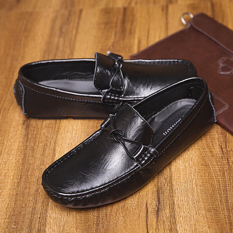 Мужские мокасины большого размера; повседневные мягкие дышащие туфли из натуральной кожи в британском стиле; Цвет Черный