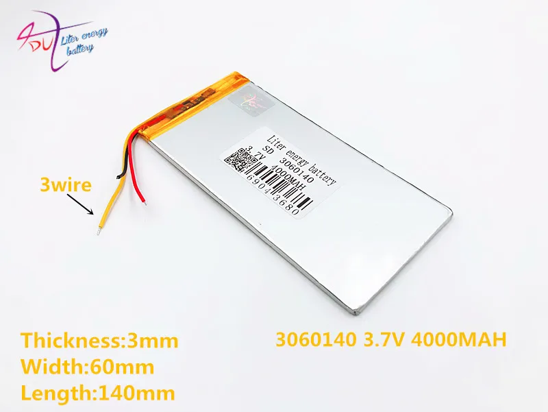 

3 line 0360140 3.7V,4000mAH,3060140 PLIB; polymer lithium ion / Li-ion battery for tablet pc,power bank,cell phone,speaker;pipo,
