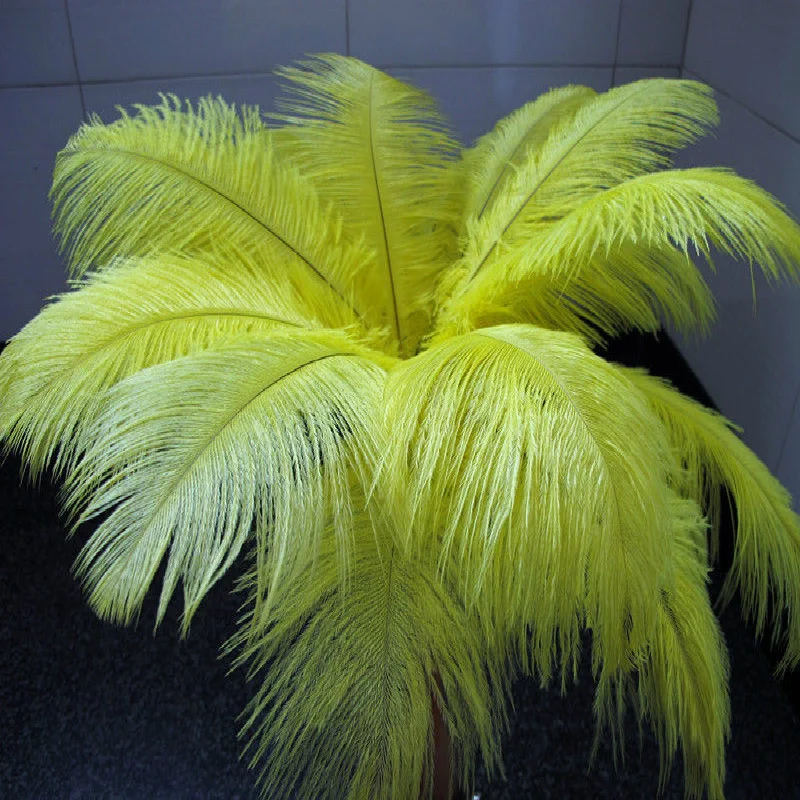 

Free shipping 100 PC beautiful natural yellow ostrich feathers 30 to 35cm / 12 to 14 inches