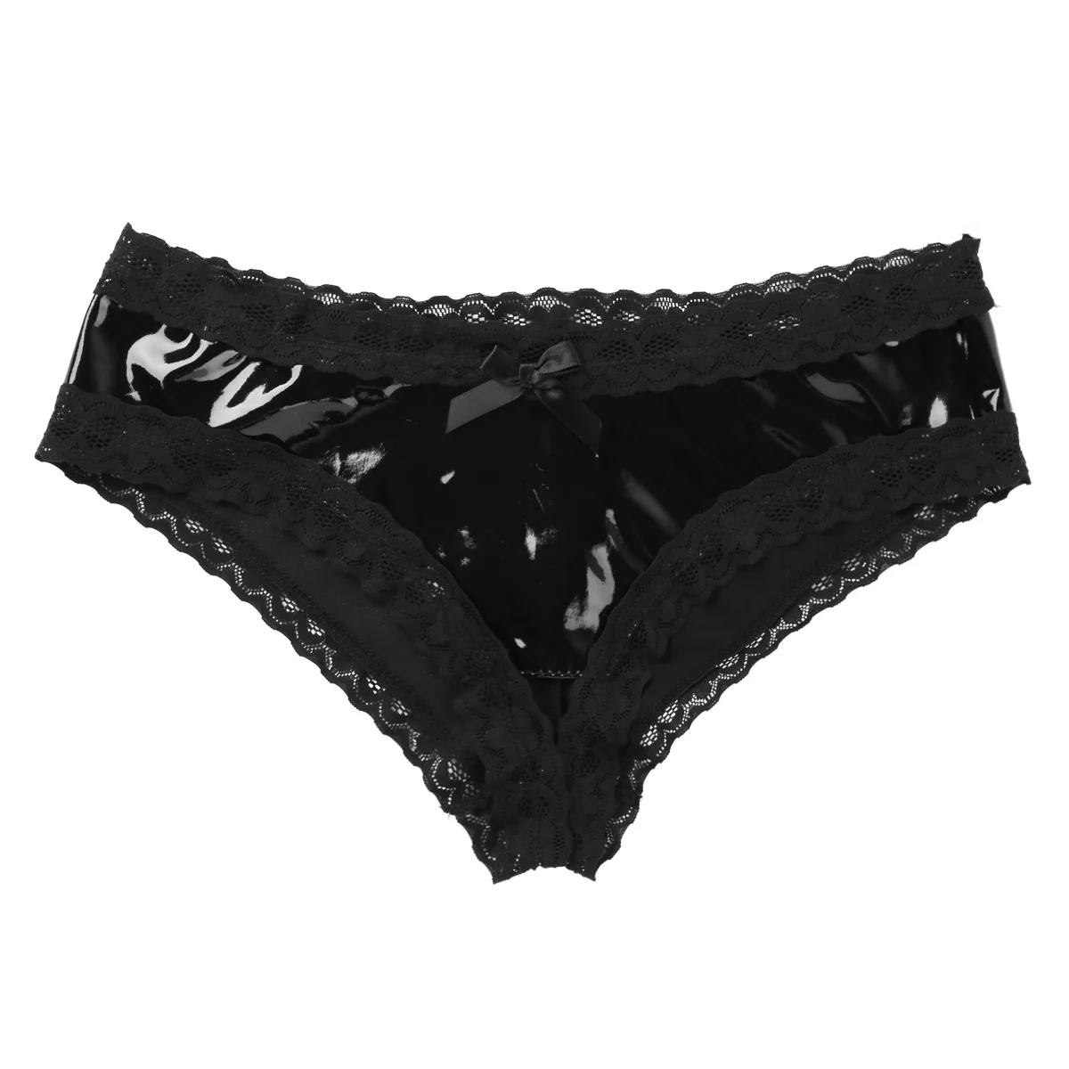 Women's Swimming Truck Lingerie Panties Wet Look Patent Leather Latex Underwear Open Crotch V-Back Mini Briefs Crothless Panties