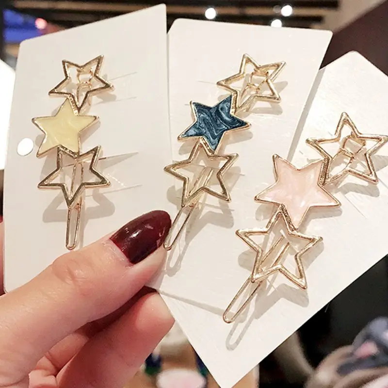 

Japanese Style Women Girls Metallic Hair Clips Hollow Out Star Circle Snap Bobby Pins Candy Color Side Bangs Hairpins Barrettes