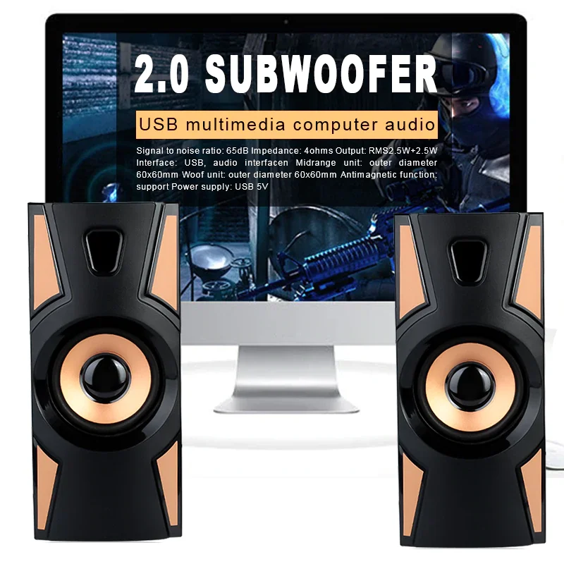 

Portable Computer Speakers USB2.0 Stereo Speakers Line Controller Dual Subwoofer Upgrade Multimedia Speaker