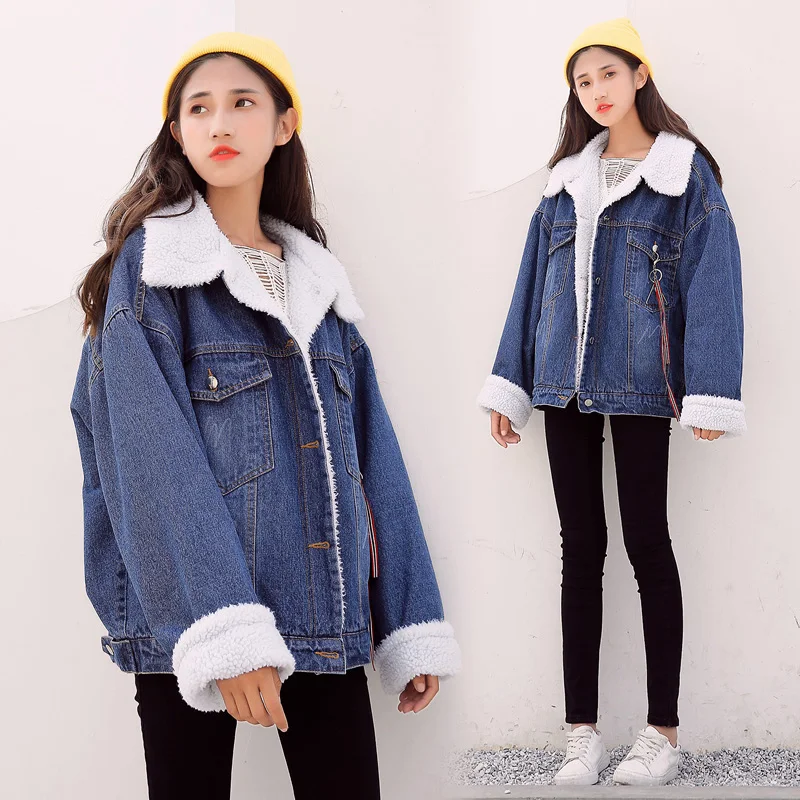 

Denim Autumn/Winter jacket Women Casual Warm Thicken Short Style Cotton padded Parkas Coat Stand Collar Soft fabric