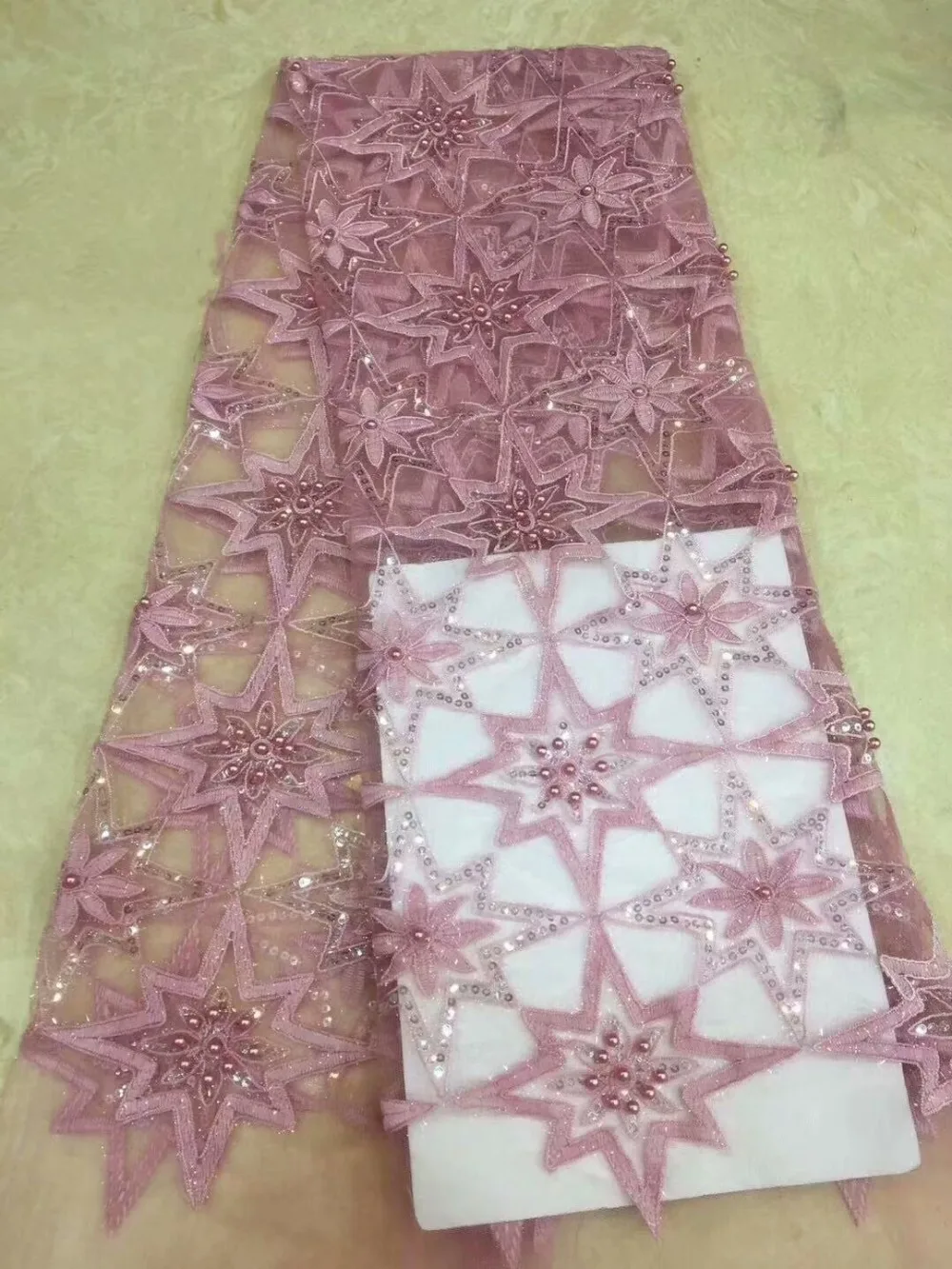 High Quality African Lace Fabric With Gold Sequins Tissu Indian Wedding Dress French beads Mesh Tulle Material pink | Дом и сад