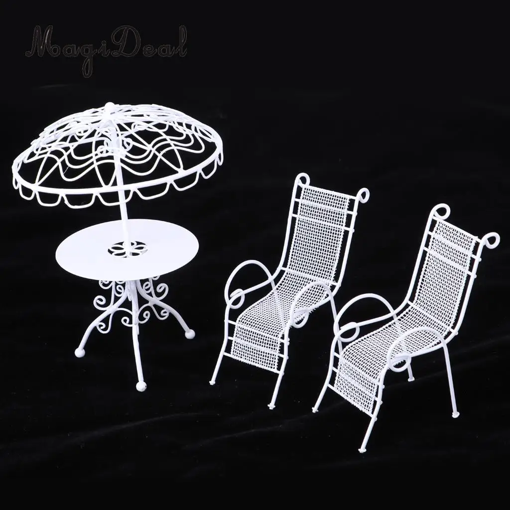 Metal 1/12 Dollhouse Miniature Outdoor Garden Metal Table Chairs Furniture Decoration Children Kids Model Toy
