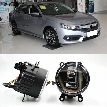 

3-IN-1 Functions Auto LED For Honda Civic 2016 2017 2018 DRL Daytime Running Light Car Projector Fog Lamp with yellow signal