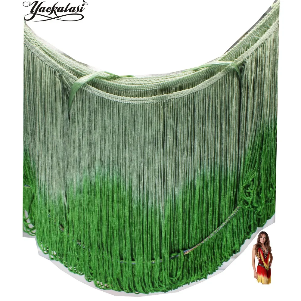 

YACKALASI Dip Dye Ombre Fringe Tassel Soft Rayon Latin Macrame Dance Dress Trimming Samba Skirt Tassel Green 25cm
