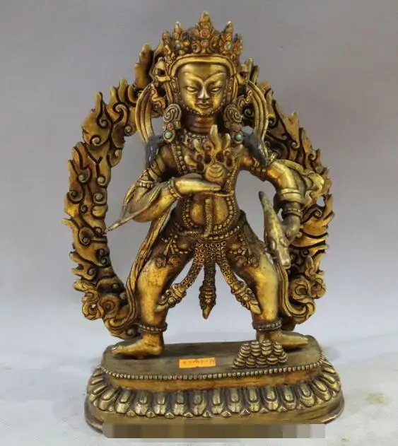 

S4559 9" Tibet Buddhism Temple Bronze 24K Gold White Jambhala Buddha Statue