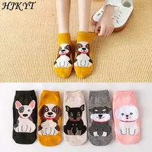 HJKYT/летние носки с милыми мультяшными животными и собаками для женщин; beagle teckel; Питер Неко; Померанский Французский бульдог; Мопсы; harajuku; 5 пар
