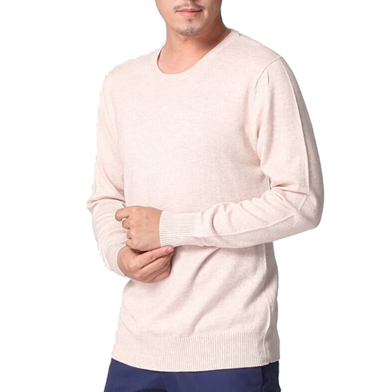 Мужские кашемировые свитера, зимние осенние мужские пуловеры с круглым вырезом и длинным рукавом, мягкая теплая трикотажная одежда размера плюс S-XXXL - Цвет: Бежевый