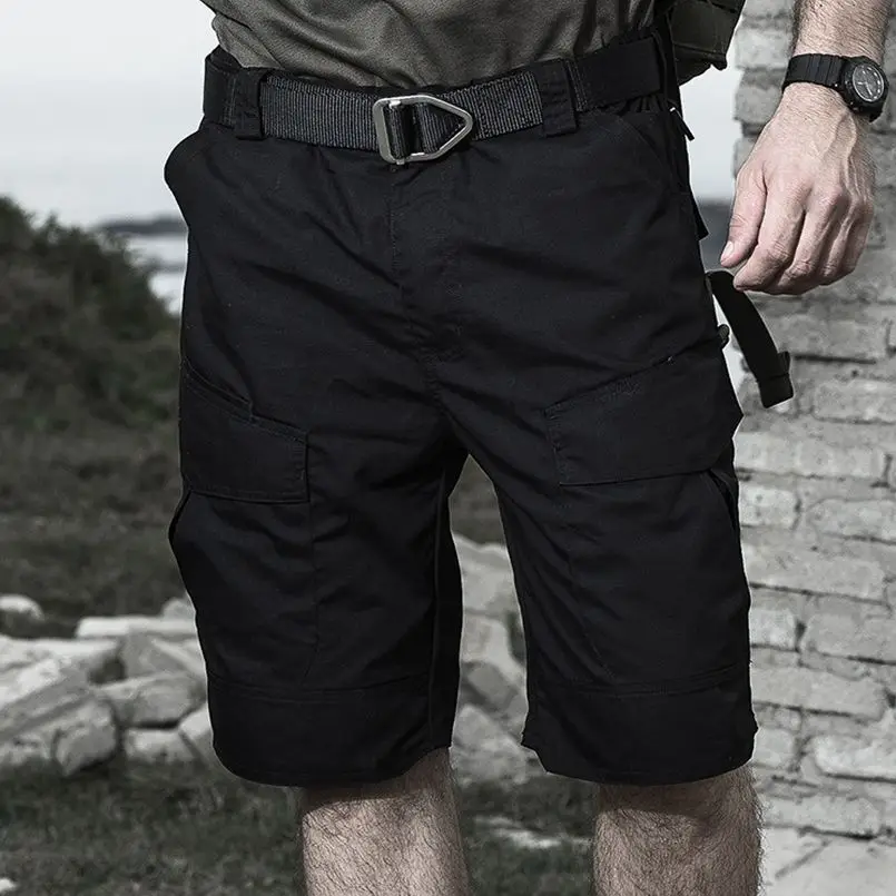Летние тактические военные Короткие штаны мужские водонепроницаемые камуфляжные шорты-Карго повседневные свободные армейские брюки с несколькими карманами - Цвет: Black