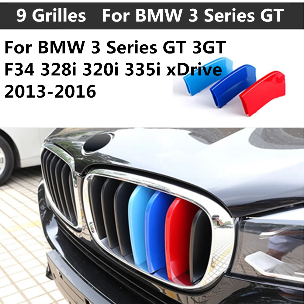 9 Grilles 3D Car Styling M Front Grille Insert Trim Motorsport Grill Stripes Cover M Performance Sticker 3 Colors For BMW M Accessories For BMW 3 Series GT 3GT F34 328i 320i 335i xDrive 2013-2016