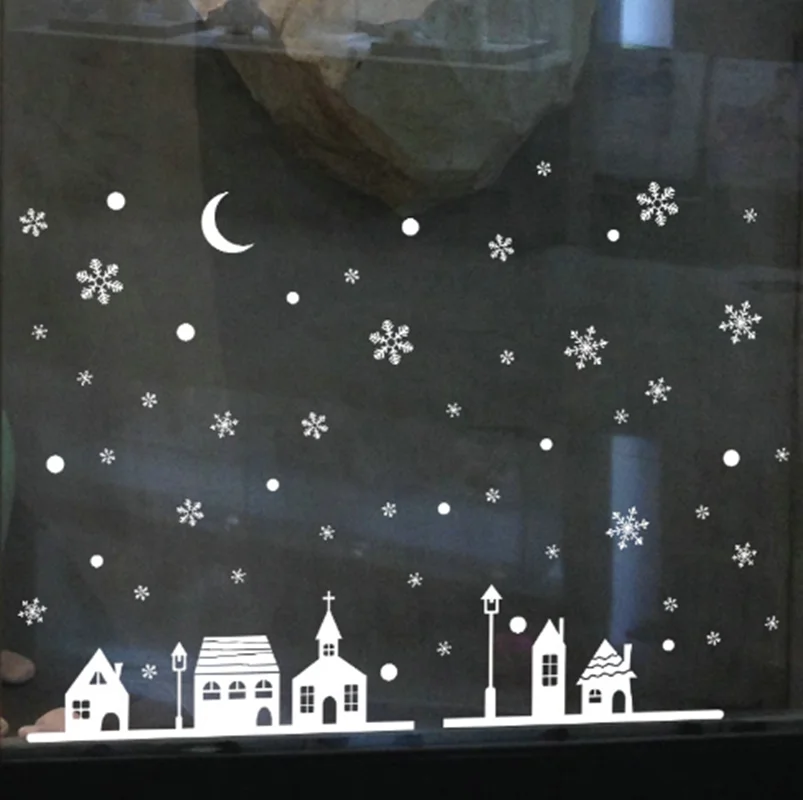 Рождественская декоративная наклейка съемные наклейки для окон Рождественская стеклянная Настенная Наклейка С Рождеством стикер снежинки домашний декор
