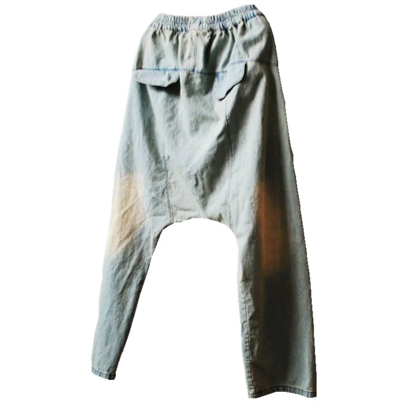 

HOT Do Old Washed Hole Hip Hop Cross Pants Original Art Plus Size Soft Denim Trousers Loose Elastic Waist Jeans Women Two Style