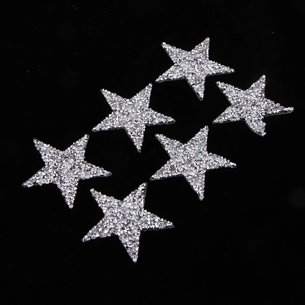 6x Small Crystal Star Patches Iron Sew On Clothes Bag Rhinestone Badge Patch