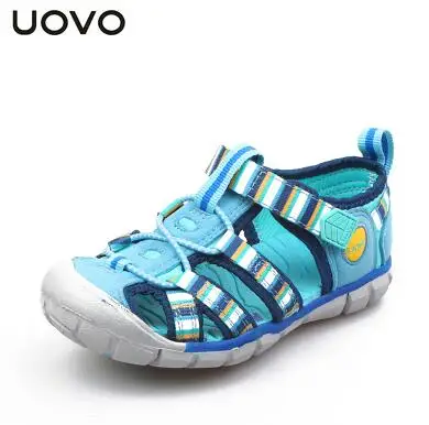 UOVO/ новые детские сандалии для мальчиков и девочек, летняя детская пляжная обувь, модная детская обувь на липучке, размер 26#-33 - Цвет: Blue