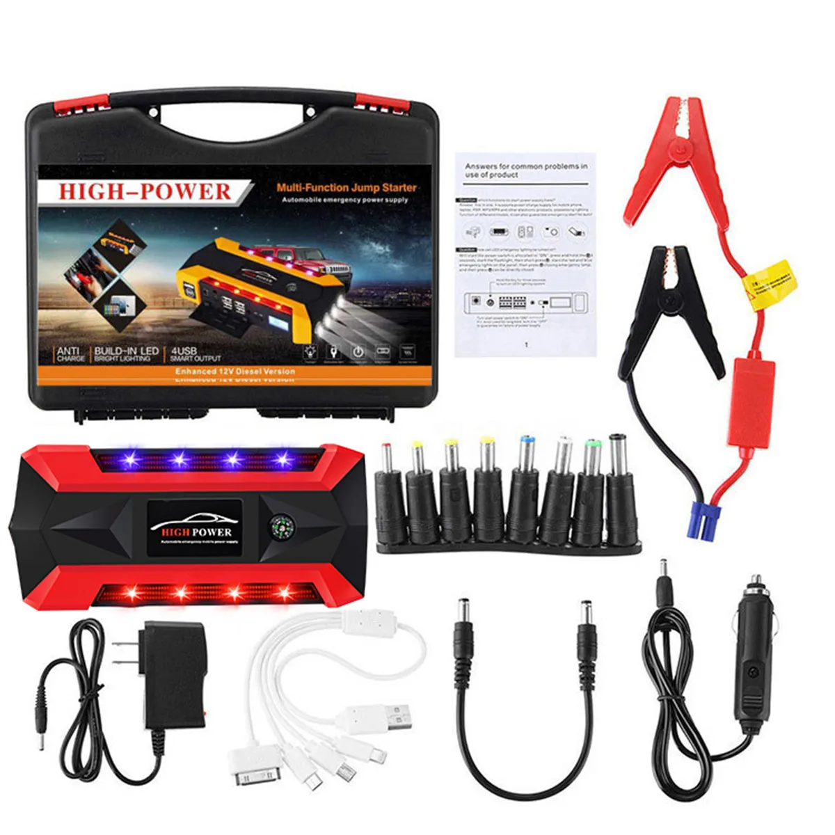 

Practical 89800mAh 12V Car Battery Charger Starting Multifunctional Jump Starter USB Emergency Start Power with Safety Hammer