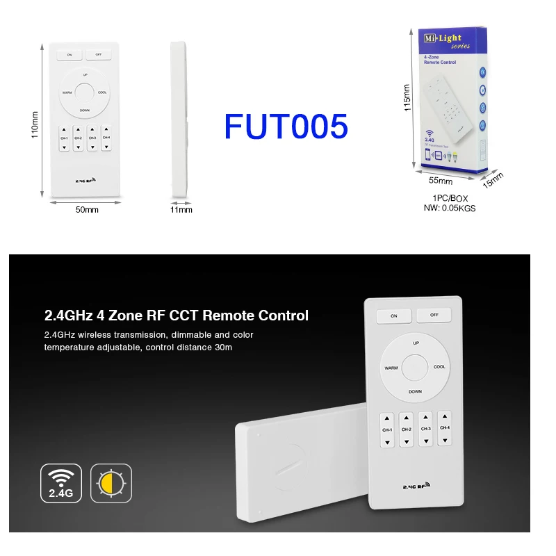 FUT005 MiBOXER 2,4G RF беспроводной пульт дистанционного управления; Одноцветный/CCT/RGB/RGBW/RGB+ CCT контроллер Диммер светодиодной ленты; WiFi iBox умный светильник iBox1/iBox2 - Цвет: FUT005
