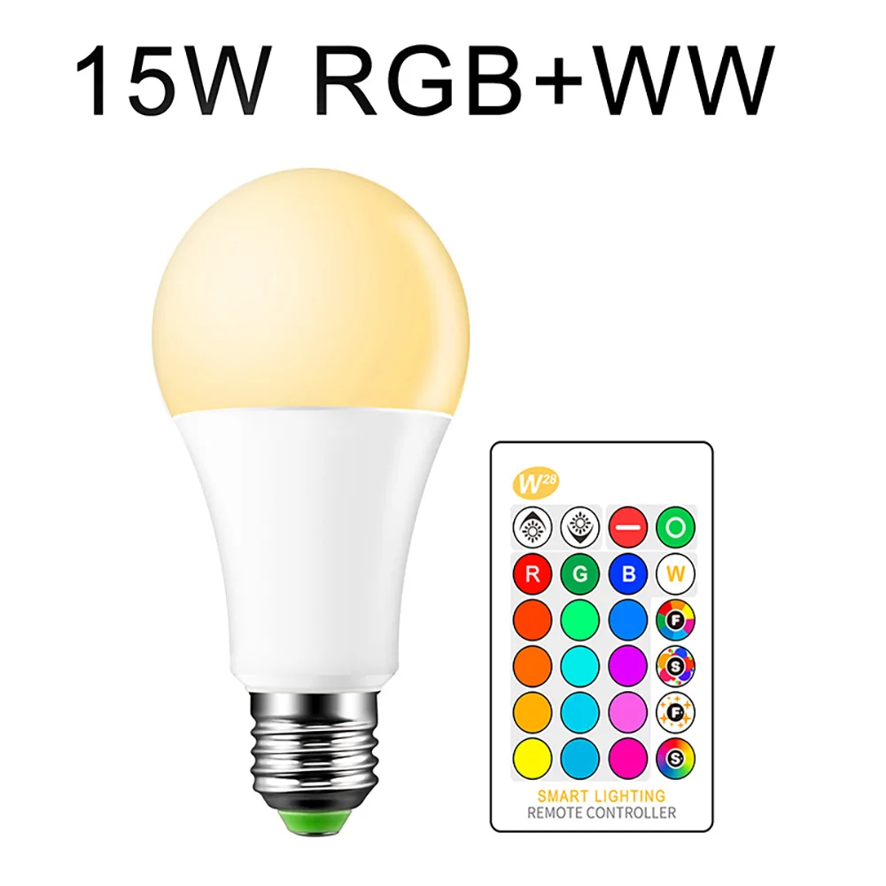 E27 светодиодный 5/10/15 Вт 16 Цвет изменение Волшебная Лампа 220V 110V RGB+ белый дистанционный умный светильник лампа с регулируемой яркостью памяти+ ИК-пульт дистанционного управления Управление - Испускаемый цвет: E27 15W RGB WW