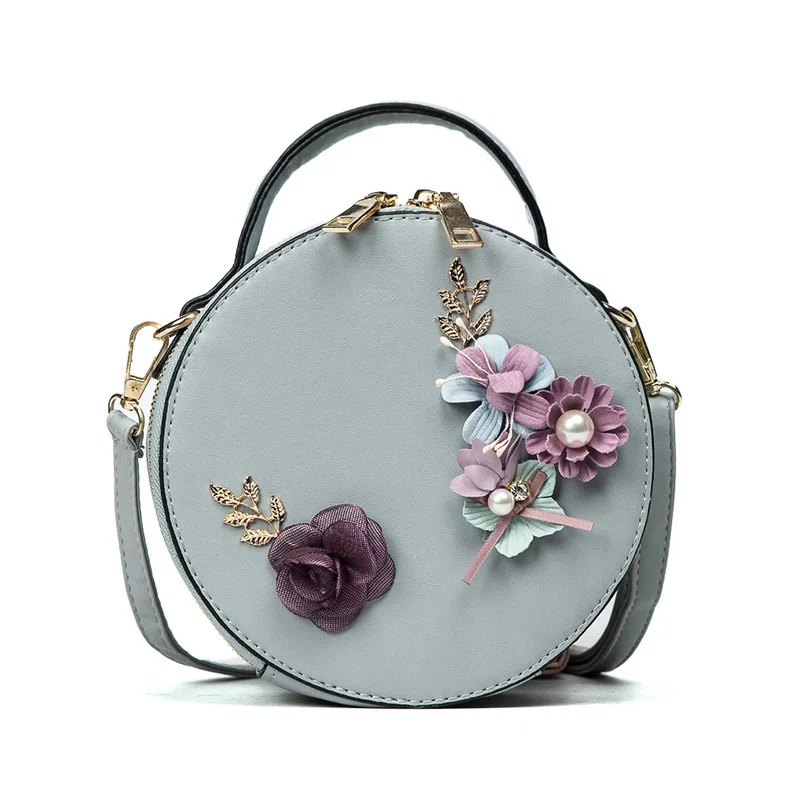 

2018 Round Flower Women Bag PU Leather Designer Brand Shoulder Bag Female Fashion Crossbody Handbag Small Cute Candy Color Bags