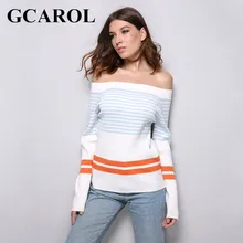 GCAROL Euro Style Stripe Women Sweater Slash Neck Sexy Autumn Winter Knitting Tops Stretch Warm Knitted Tops For Ladies 