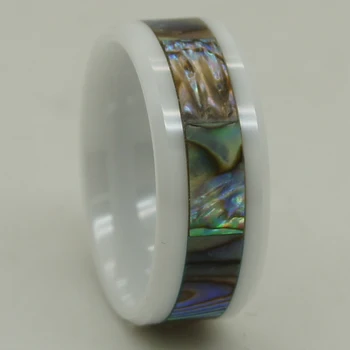 

8mm width natural mother of pearl shell inlay scratch proof white ceramic ring 1pc