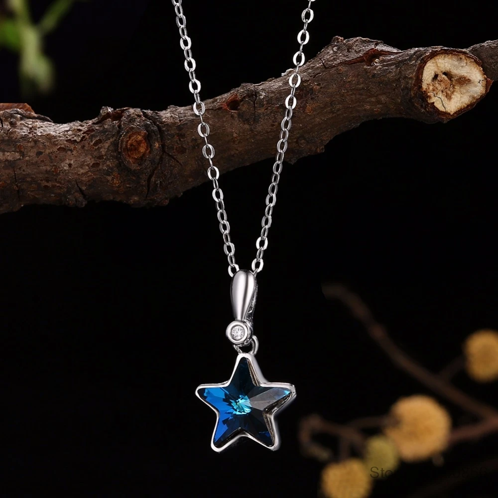 LEKANI/милые ожерелья с кристаллами мин звезды от SWAROVSKI, подвески из настоящего серебра 925 пробы, ожерелье на цепочке для женщин и девушек, подарки, Прекрасный воротник