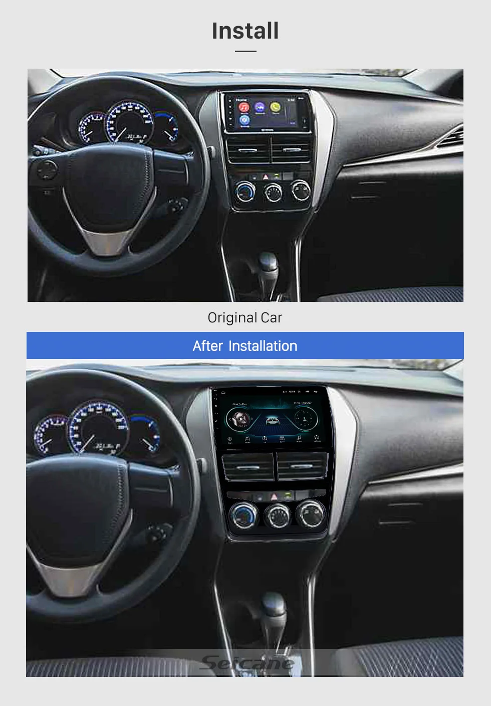 Top Seicane 2din Android 8.1 9 inch Car Radio GPS Head Unit For 2018 Toyota vios Manual Air Conditioner Bluetooth Multimedia Player 5